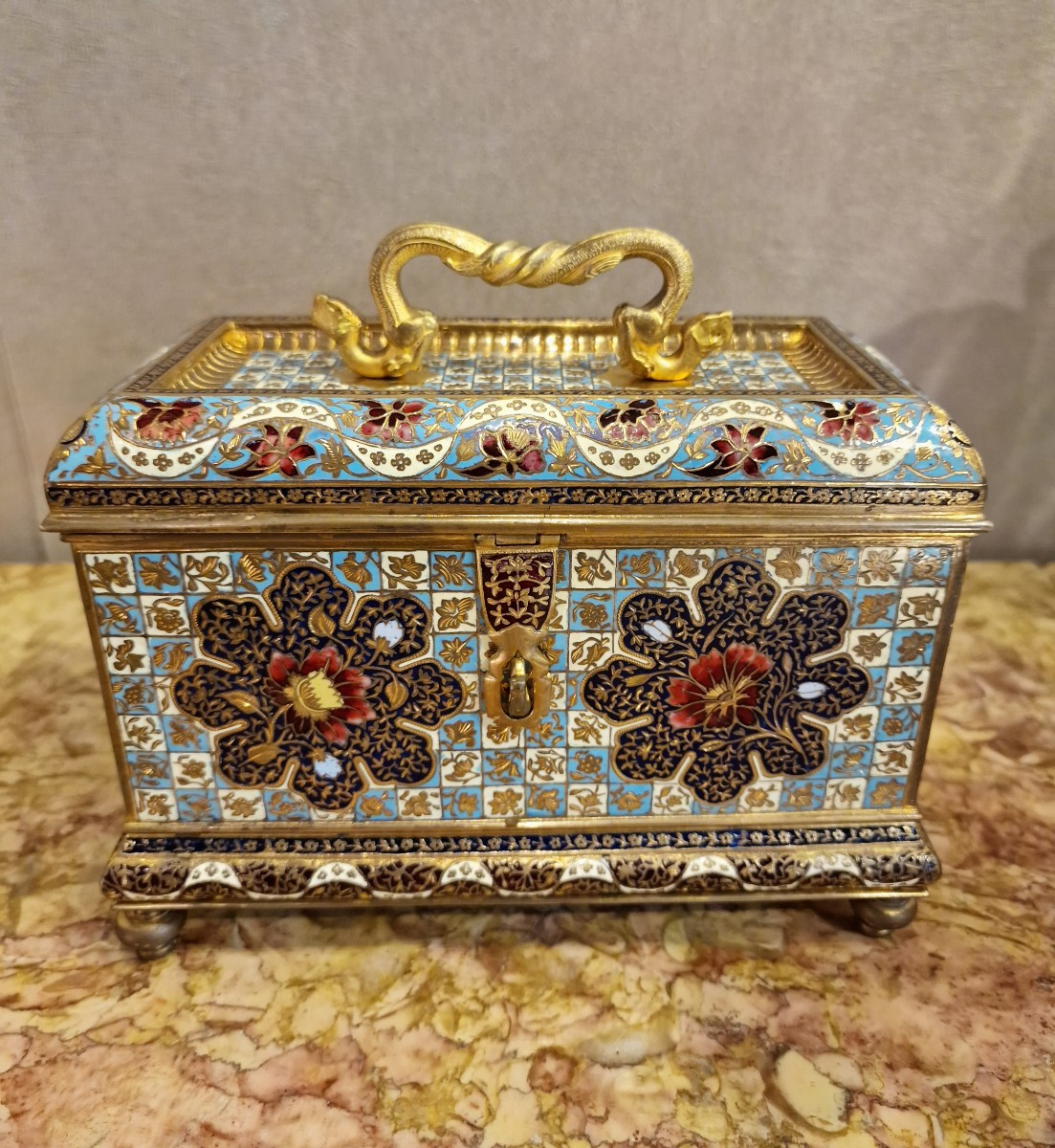 Large, Richly Enameled Cloisonné Bronze Box 