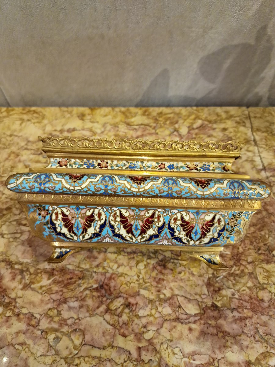 Large Richly Enameled Cloisonné Bronze Jardinière In Perfect Condition -photo-4