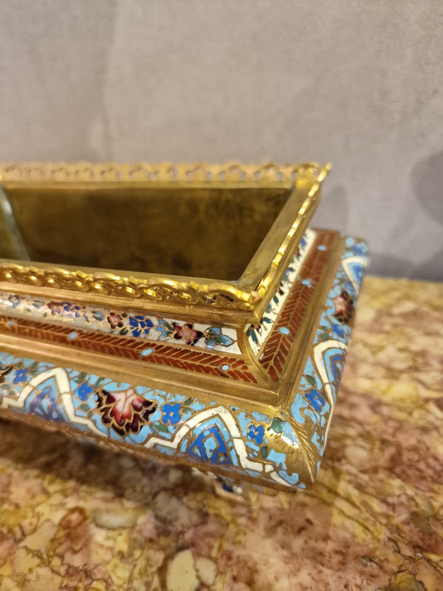 Large Richly Enameled Cloisonné Bronze Jardinière In Perfect Condition -photo-1