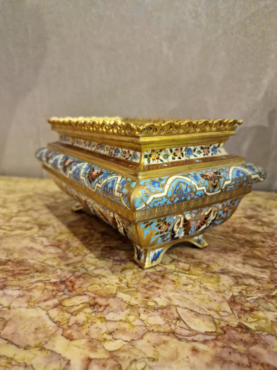 Large Richly Enameled Cloisonné Bronze Jardinière In Perfect Condition -photo-2