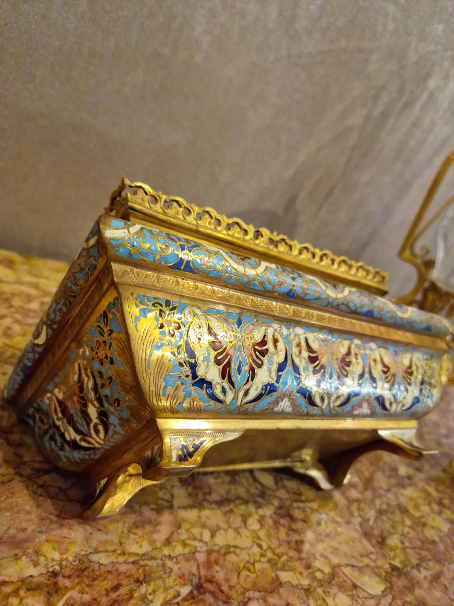 Large Richly Enameled Cloisonné Bronze Jardinière In Perfect Condition -photo-4