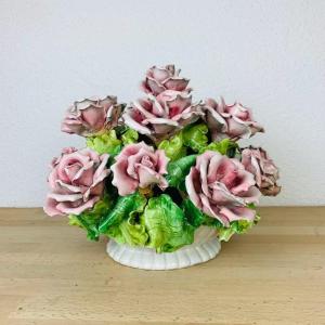 Centre De Table Bouquet De Fleurs Barbotine Roses