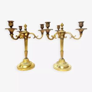 Pair Of Louis XVI Gilt And Chiseled Bronze Candelabra
