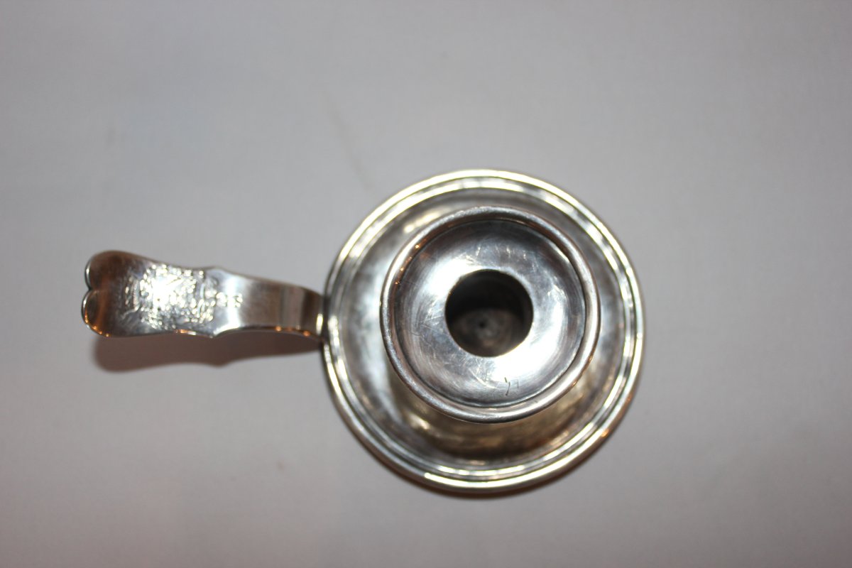 18th-century Silver Hand Candlestick: Gray, Mid-18th Century, 1760; Weight: 118 Gr.; Coat Of Arms-photo-2