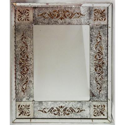 1970 ′ Aged Oxidized Venice Mirror With Eglomized Decorations 120 X 100 Cm