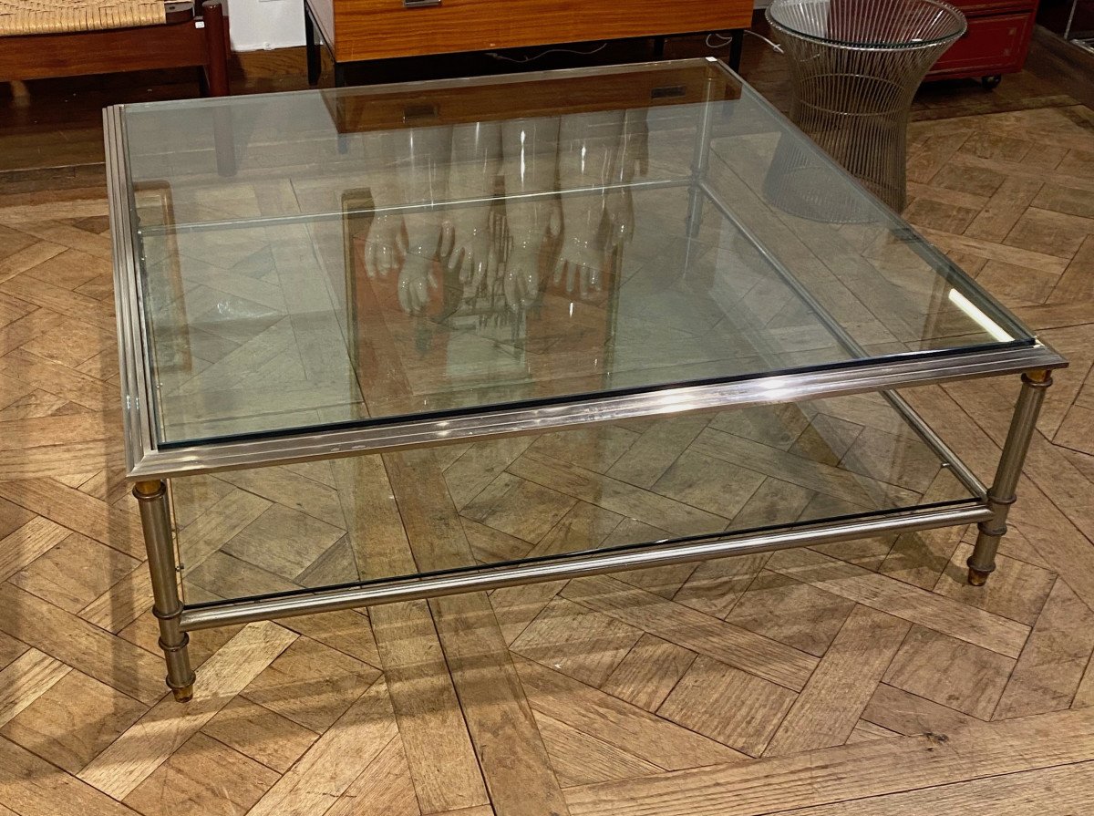 1950/70′ Coffee Table Maison Jansen Patinated And Silvered Bronze 120 X 120 Cm-photo-3