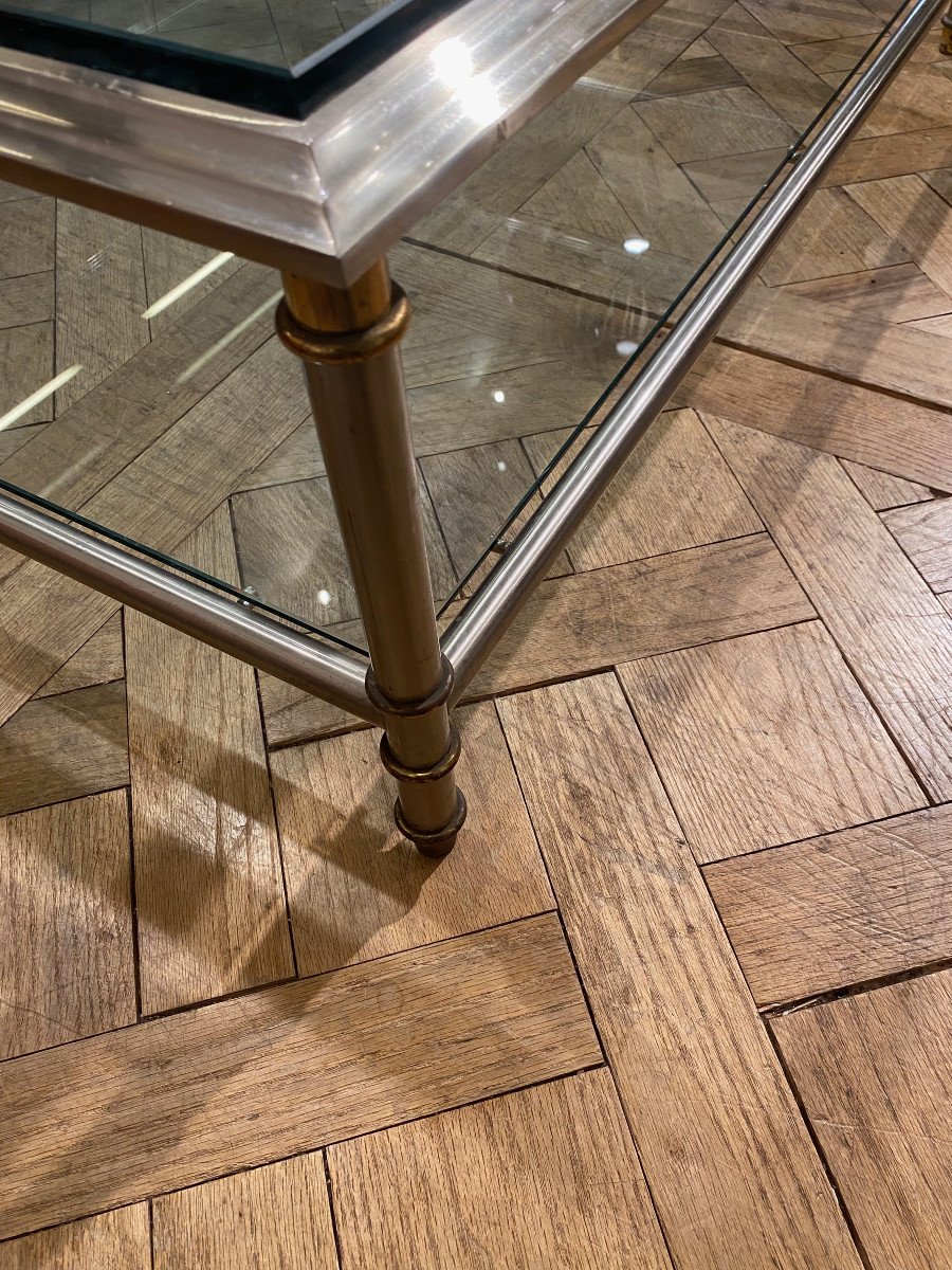 1950/70′ Table Basse Maison Jansen Bronze Patiné Et Argenté  120 X 120 Cm-photo-1