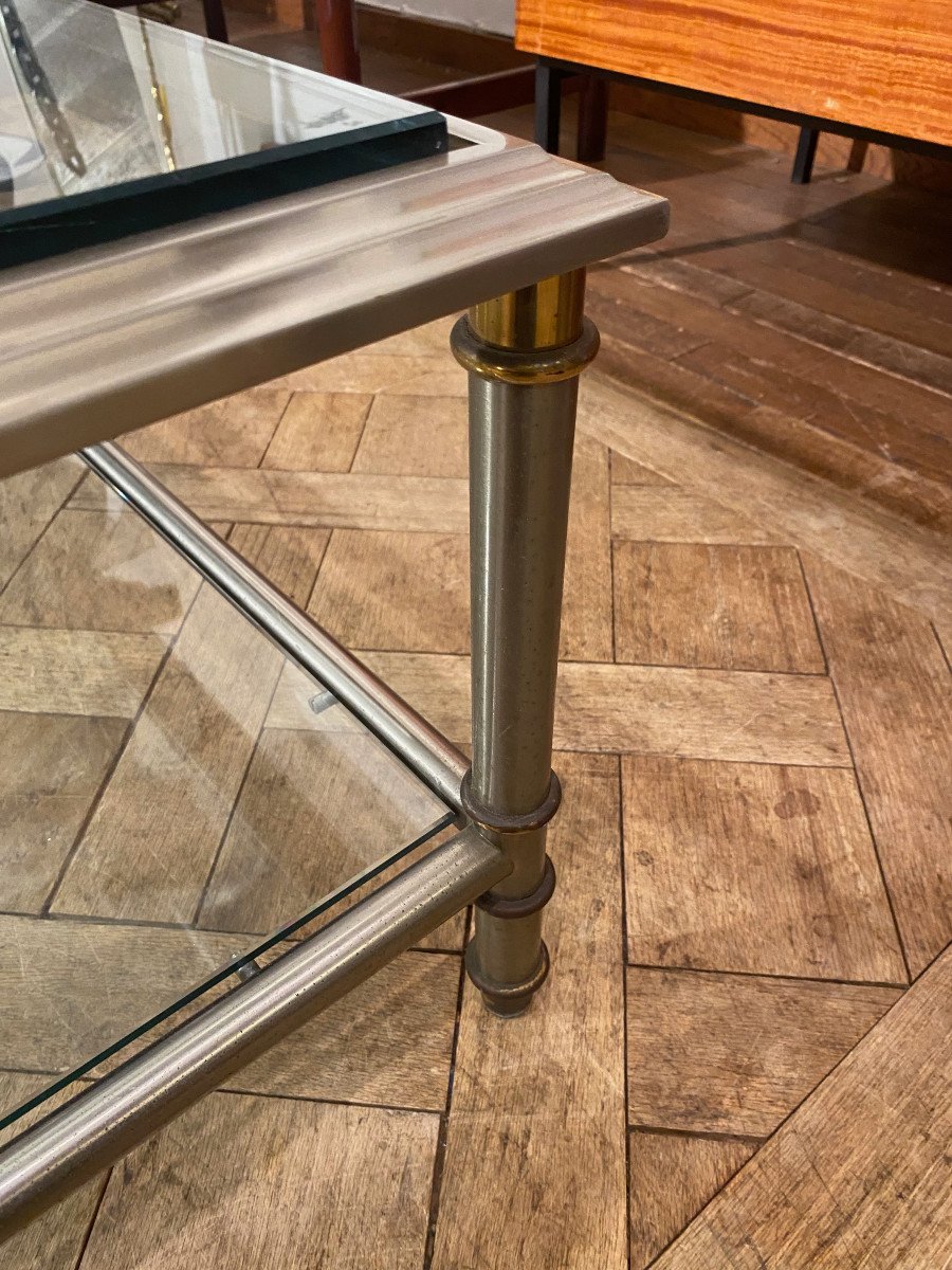 1950/70′ Table Basse Maison Jansen Bronze Patiné Et Argenté  120 X 120 Cm-photo-2