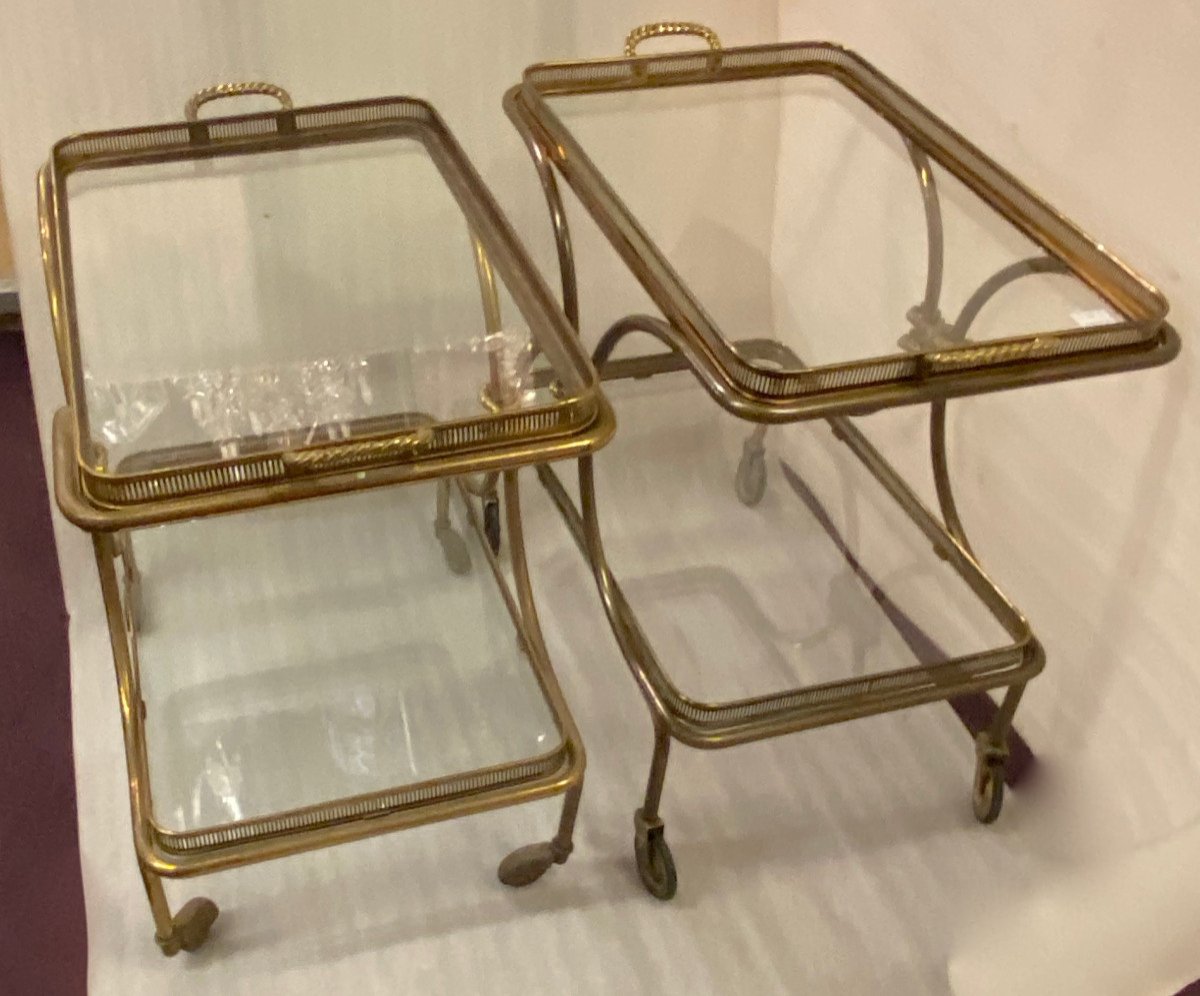 1970′ Pair Of Rolling Bar Bronze And Golden Brass Maison Baguès Or Charles Or Jansen Neoclassic-photo-2