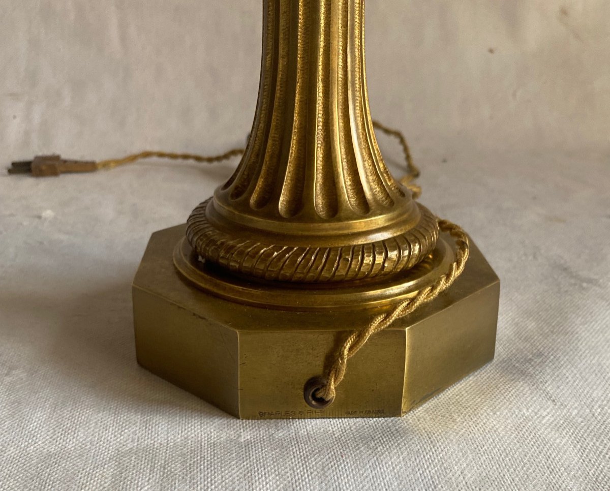 1950/70 Paire De Lampes En Bronze Et Oeuf En Resine Fractable Signée Charles-photo-3