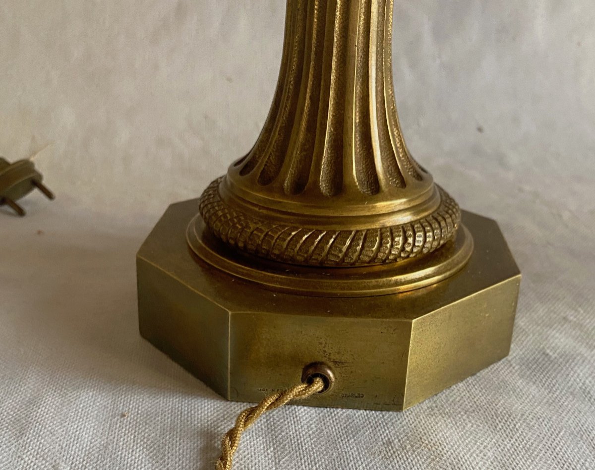 1950/70 Paire De Lampes En Bronze Et Oeuf En Resine Fractable Signée Charles-photo-1