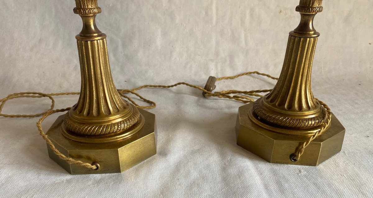 1950/70 Paire De Lampes En Bronze Et Oeuf En Resine Fractable Signée Charles-photo-8