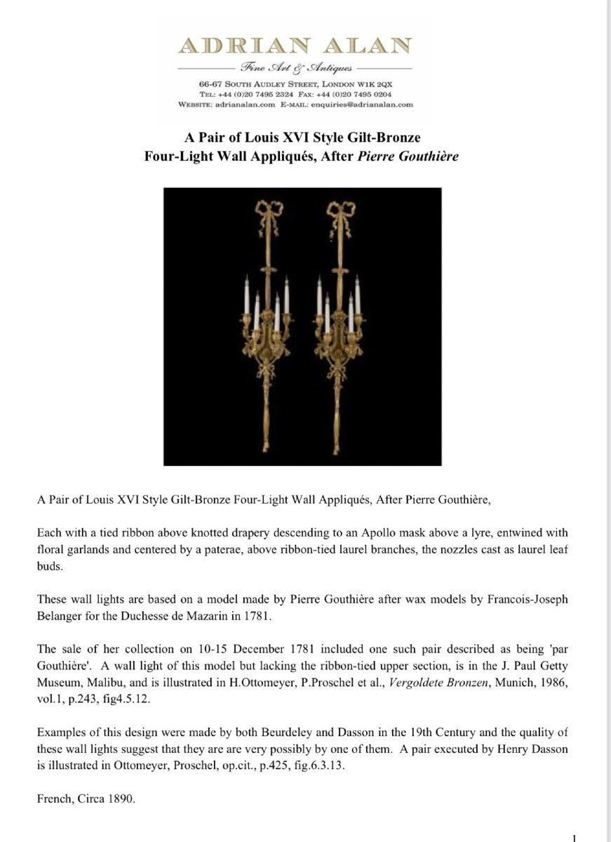 1890/1900′ 3 Paires D’ Appliques Style Louis 16 Bronze Doré D’ Aprés Gouthiere-photo-4