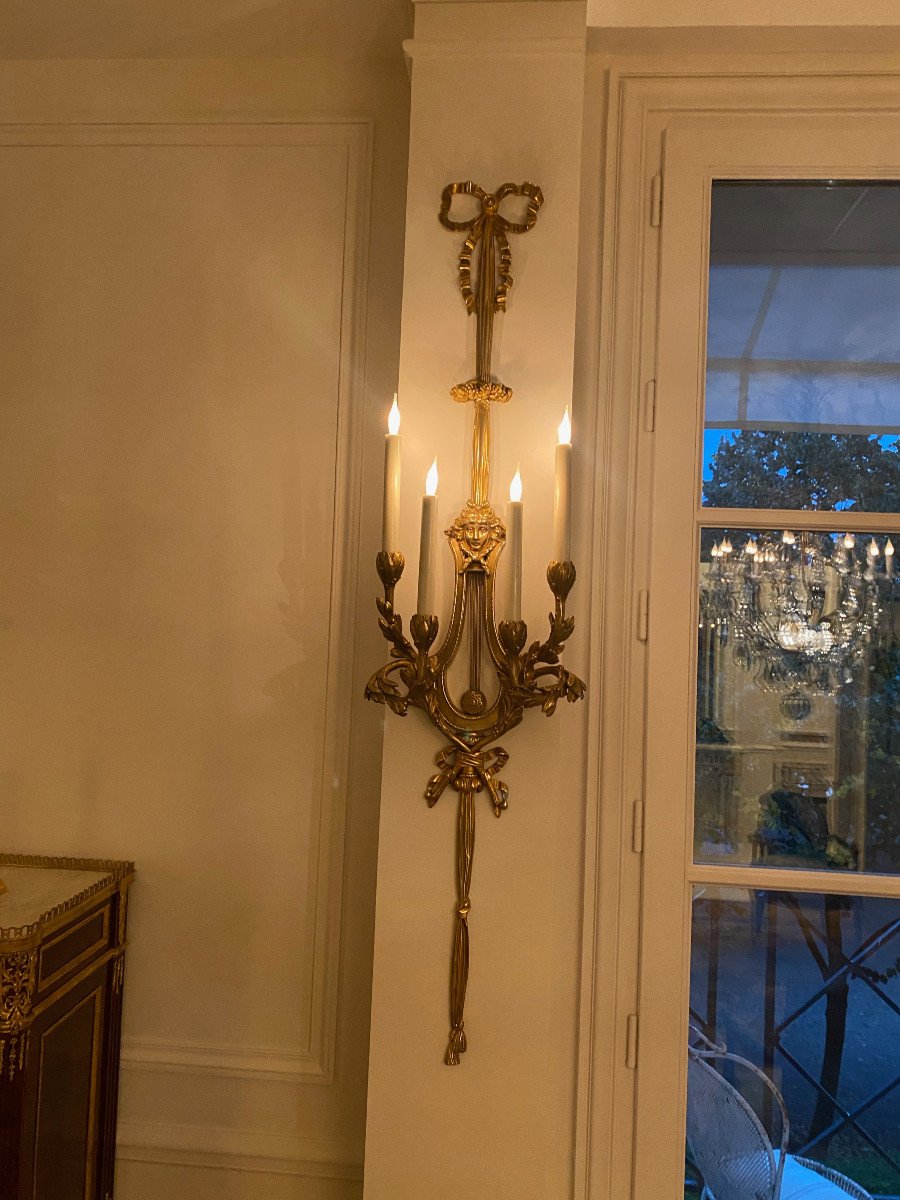 1890/1900′ 3 Paires D’ Appliques Style Louis 16 Bronze Doré D’ Aprés Gouthiere-photo-3