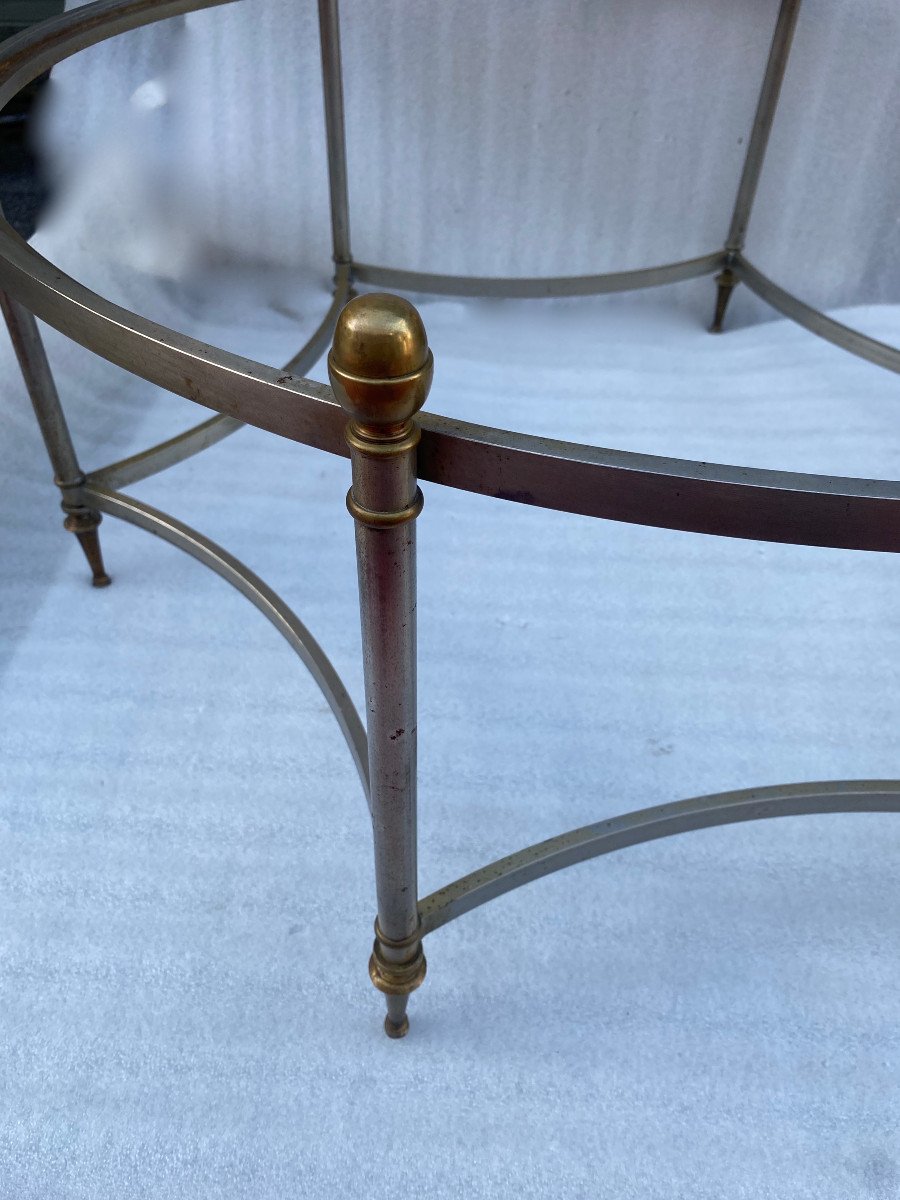 1970′ Round Shape Coffee Table Maison Jansen Iron And Bronze, H 47.5, ø 98 Cm-photo-3