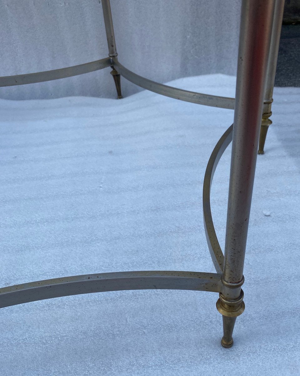 1970′ Round Shape Coffee Table Maison Jansen Iron And Bronze, H 47.5, ø 98 Cm-photo-4