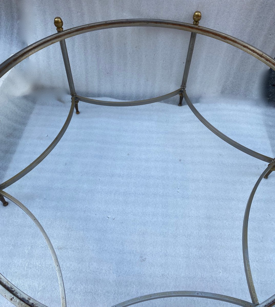 1970′ Round Shape Coffee Table Maison Jansen Iron And Bronze, H 47.5, ø 98 Cm-photo-1