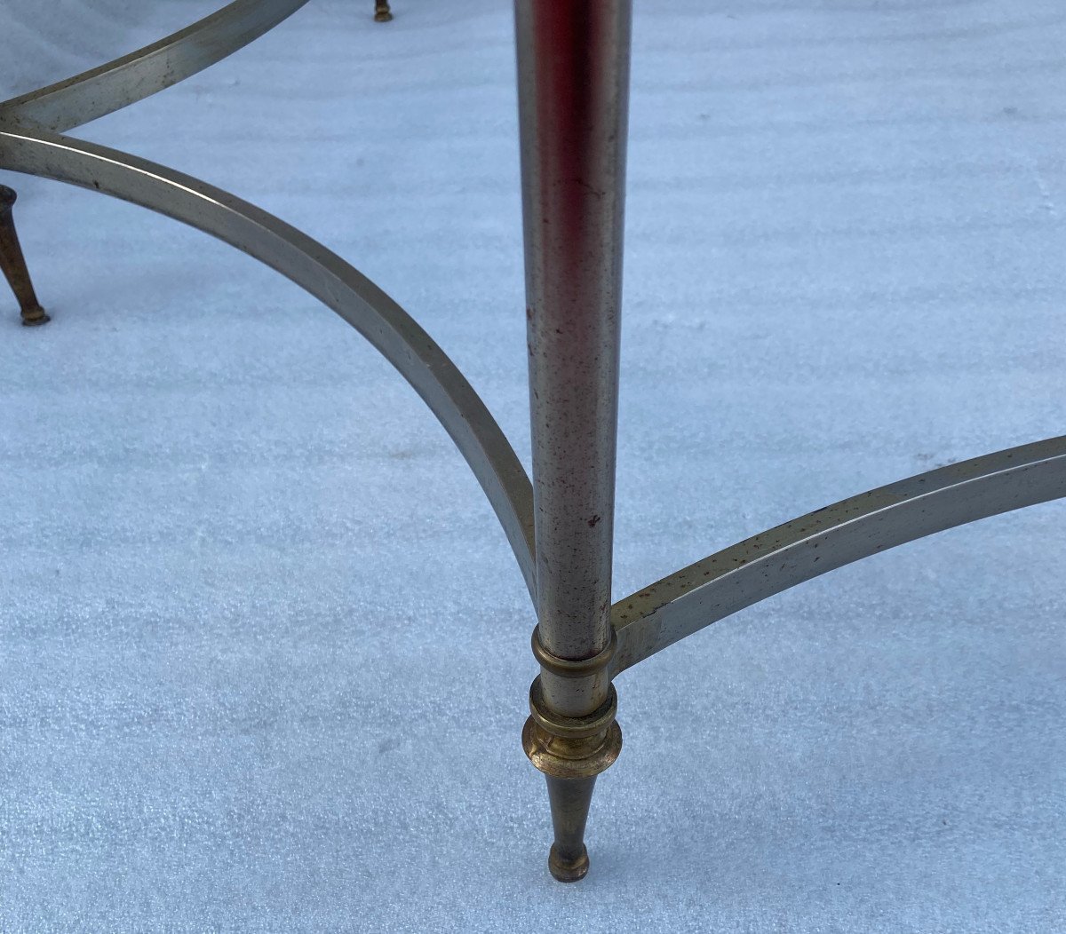 1970′ Round Shape Coffee Table Maison Jansen Iron And Bronze, H 47.5, ø 98 Cm-photo-2