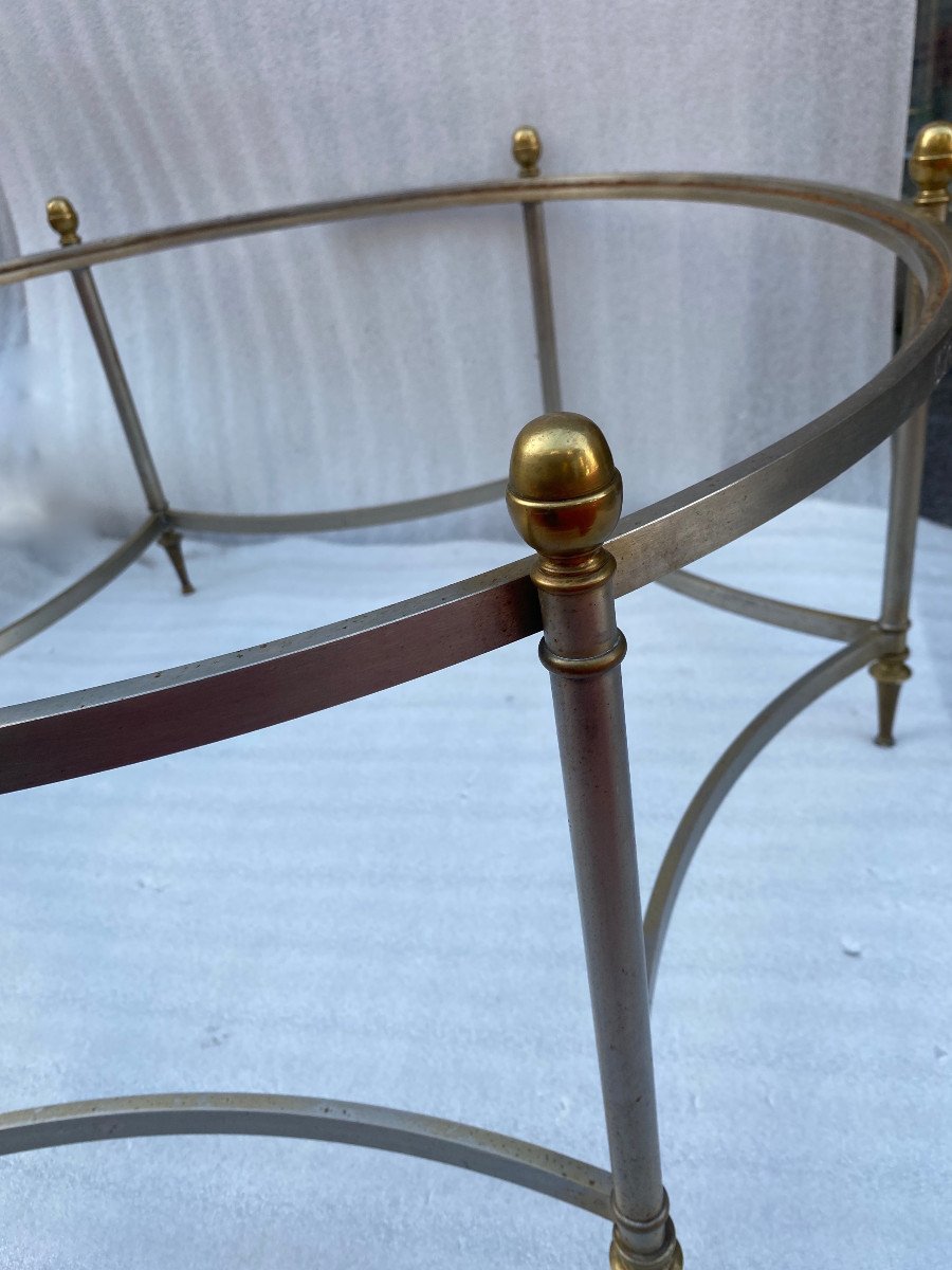 1970′ Round Shape Coffee Table Maison Jansen Iron And Bronze, H 47.5, ø 98 Cm-photo-3