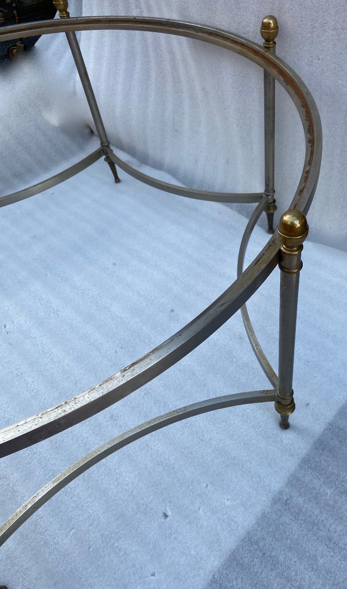1970′ Round Shape Coffee Table Maison Jansen Iron And Bronze, H 47.5, ø 98 Cm-photo-4