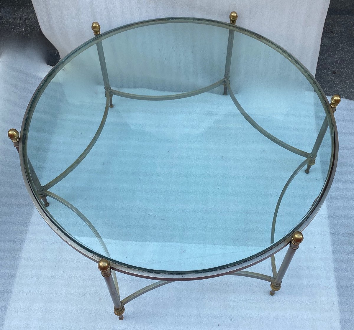 1970′ Round Shape Coffee Table Maison Jansen Iron And Bronze, H 47.5, ø 98 Cm-photo-5