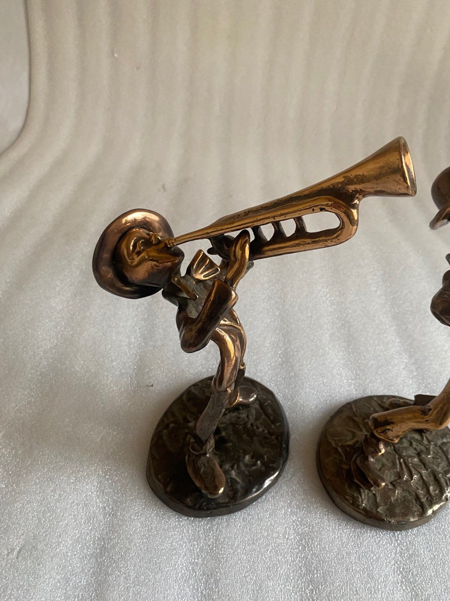 1970/80 Saxophoniste Et Trompettiste Et Violon En Bronze , Sculptures Signées Lohe-photo-4