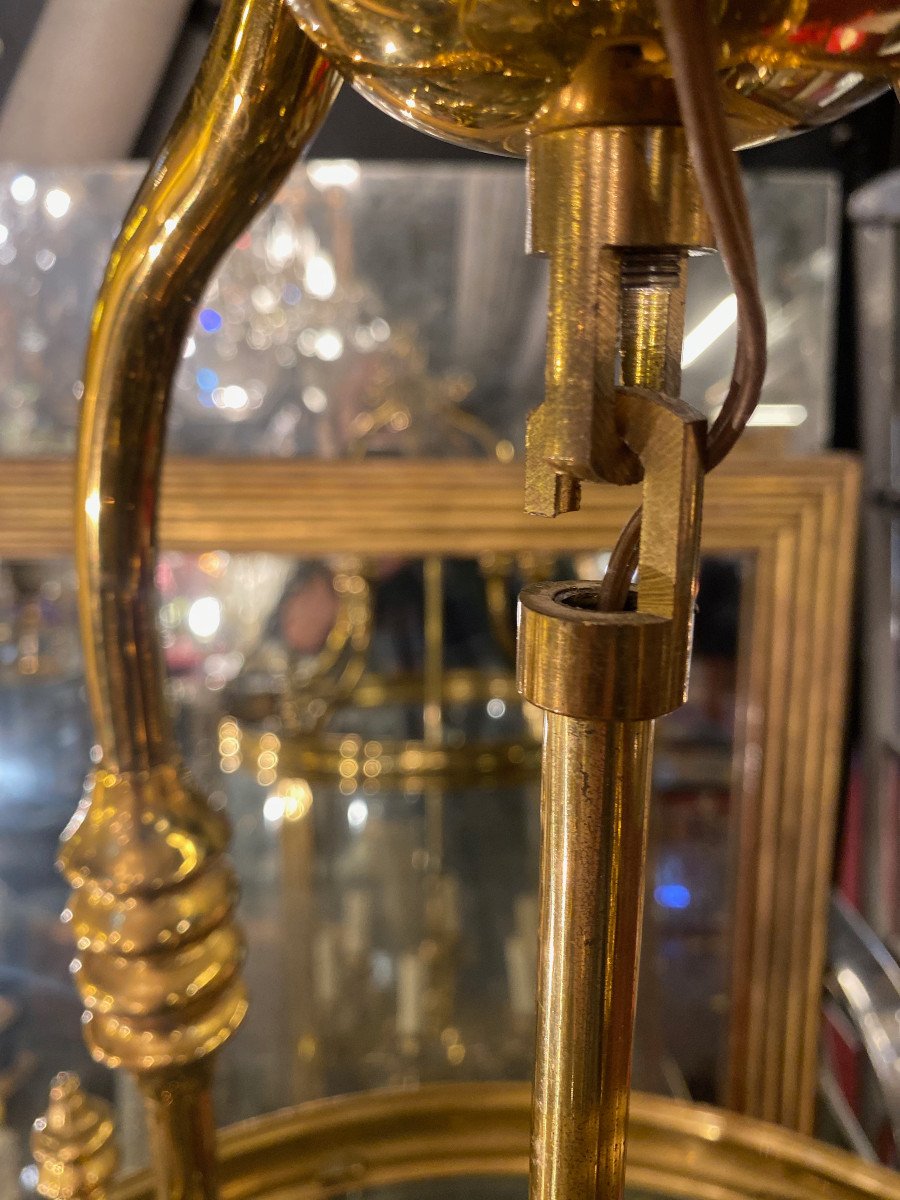 1950' Lantern In Gilt Bronze  In The Style Of Directoire H 120 Cm ø 57 Cm-photo-2
