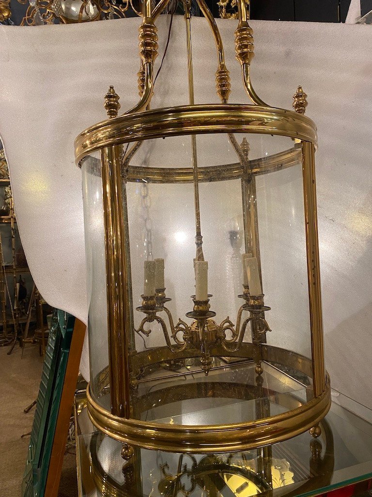 1950' Lantern In Gilt Bronze  In The Style Of Directoire H 120 Cm ø 57 Cm-photo-5