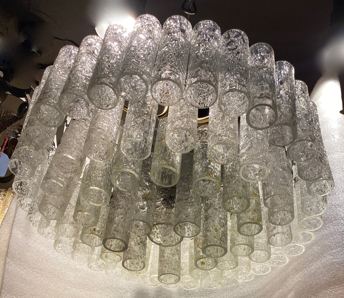 1970′ Chandelier Doria 4 Levels 78 Blown Glass Crystals Design Venini Murano-photo-1