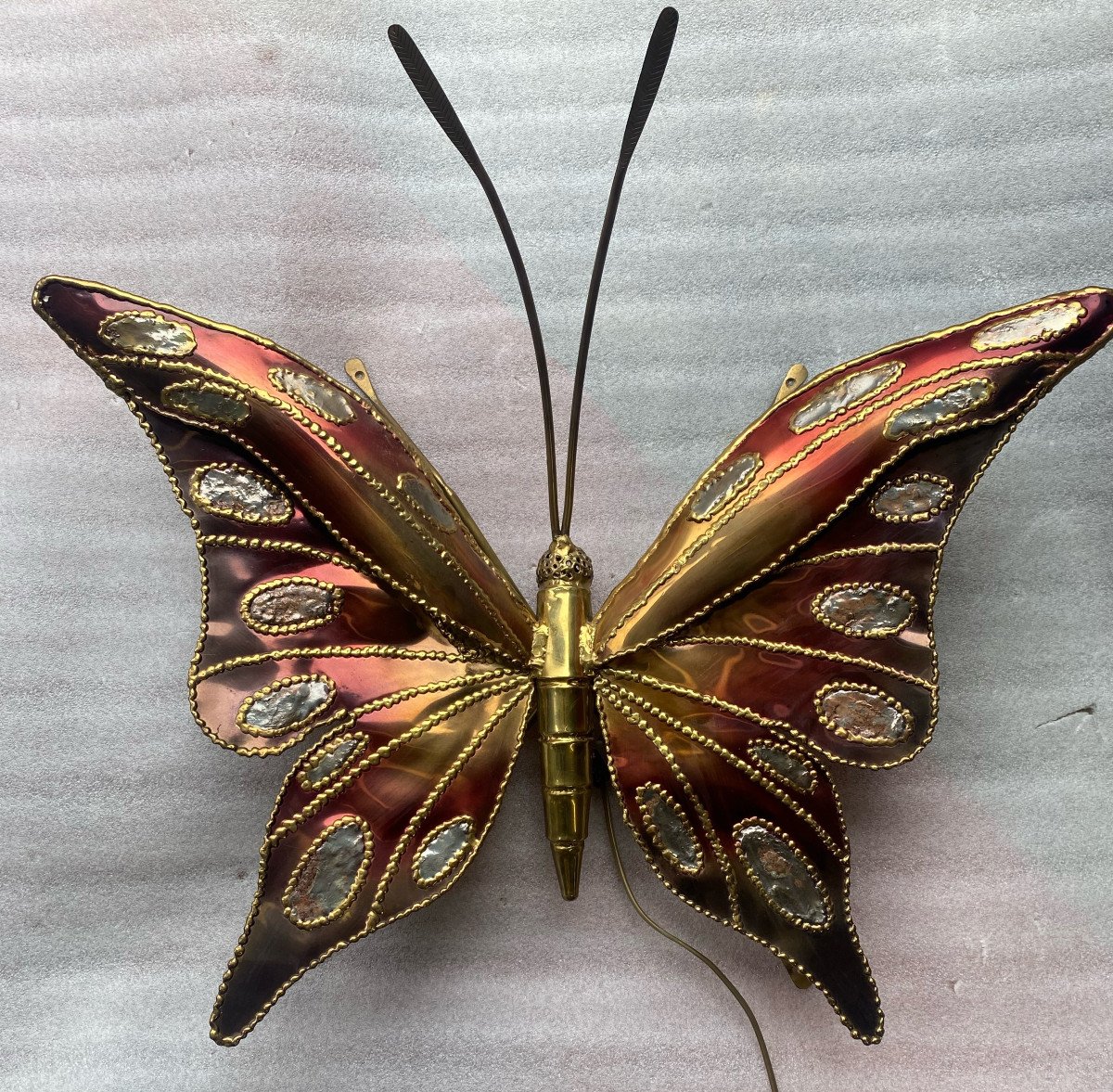 1970′ Applique Ou Plafonnier Papillon éclairante Style Duval Brasseur Ou Isabelle Faure L 71 Cm-photo-2