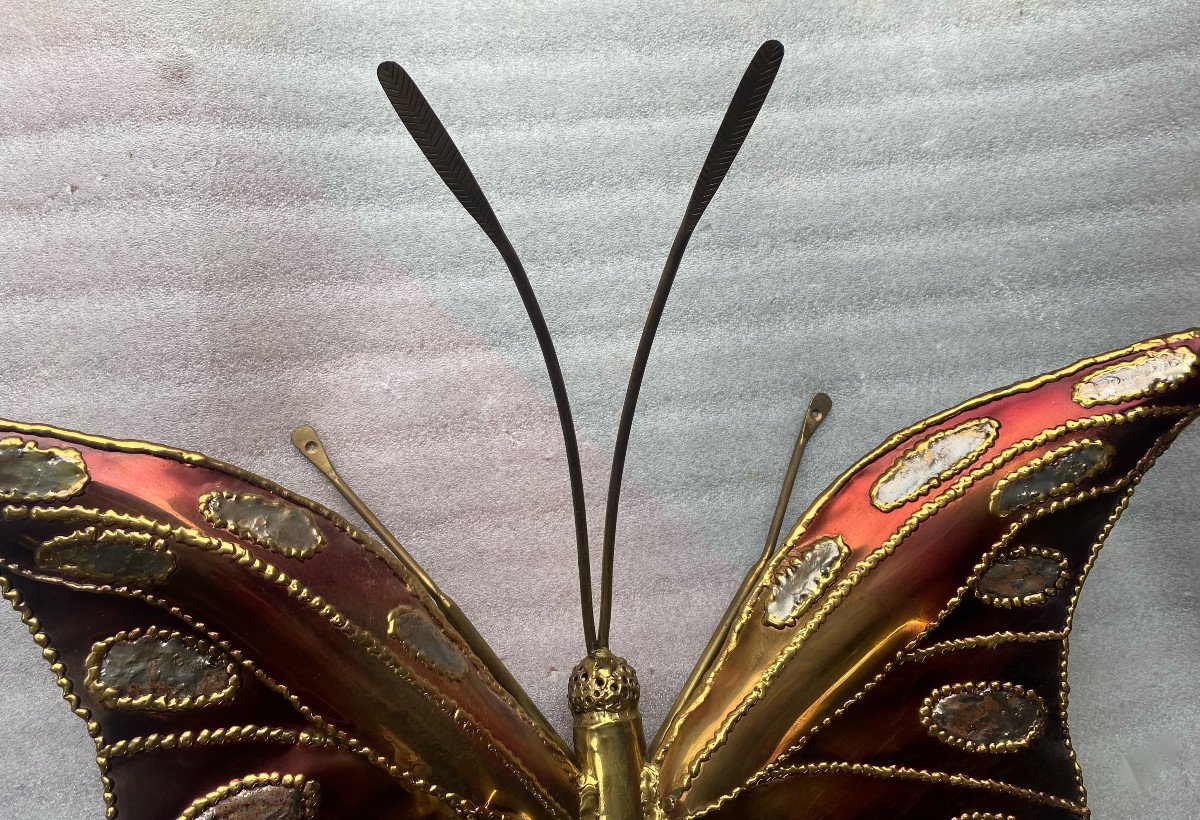 1970′ Applique Ou Plafonnier Papillon éclairante Style Duval Brasseur Ou Isabelle Faure L 71 Cm-photo-3