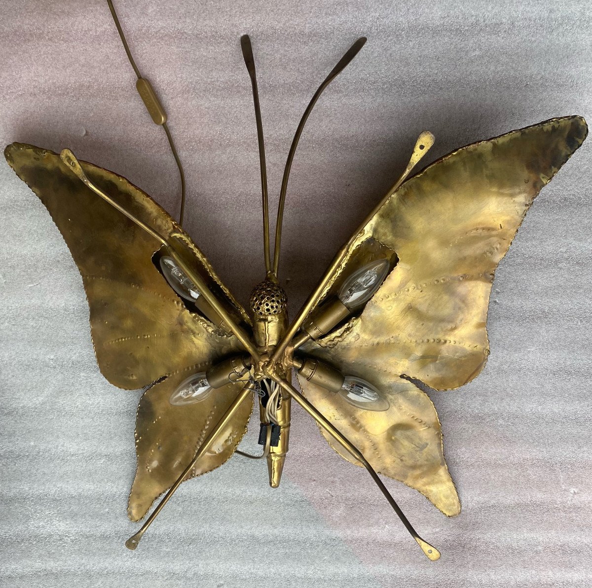 1970′ Applique Ou Plafonnier Papillon éclairante Style Duval Brasseur Ou Isabelle Faure L 71 Cm-photo-6