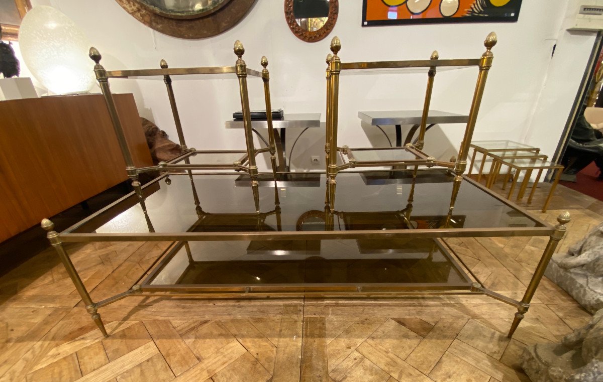 1950/70′ Table Basse Maison Jansen Vitrées 152 X 76 X H 49 Cm Et Ses 2 Bouts De Canapés 43x43-photo-4