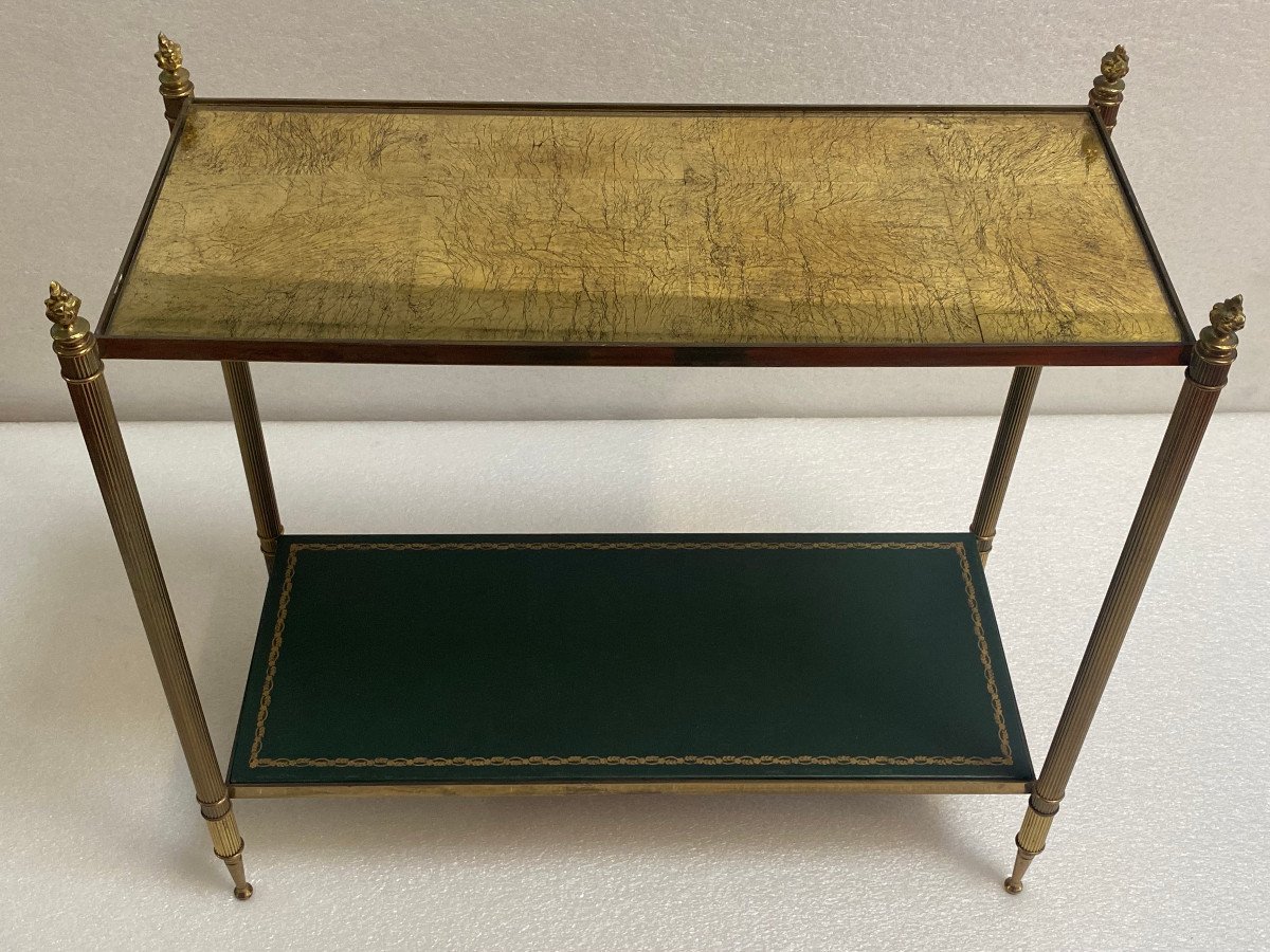 1950/70′ Maison Bagués End Of Sofa In Bronze Gold Leaf And Leather Trays 64 X 29 Cm