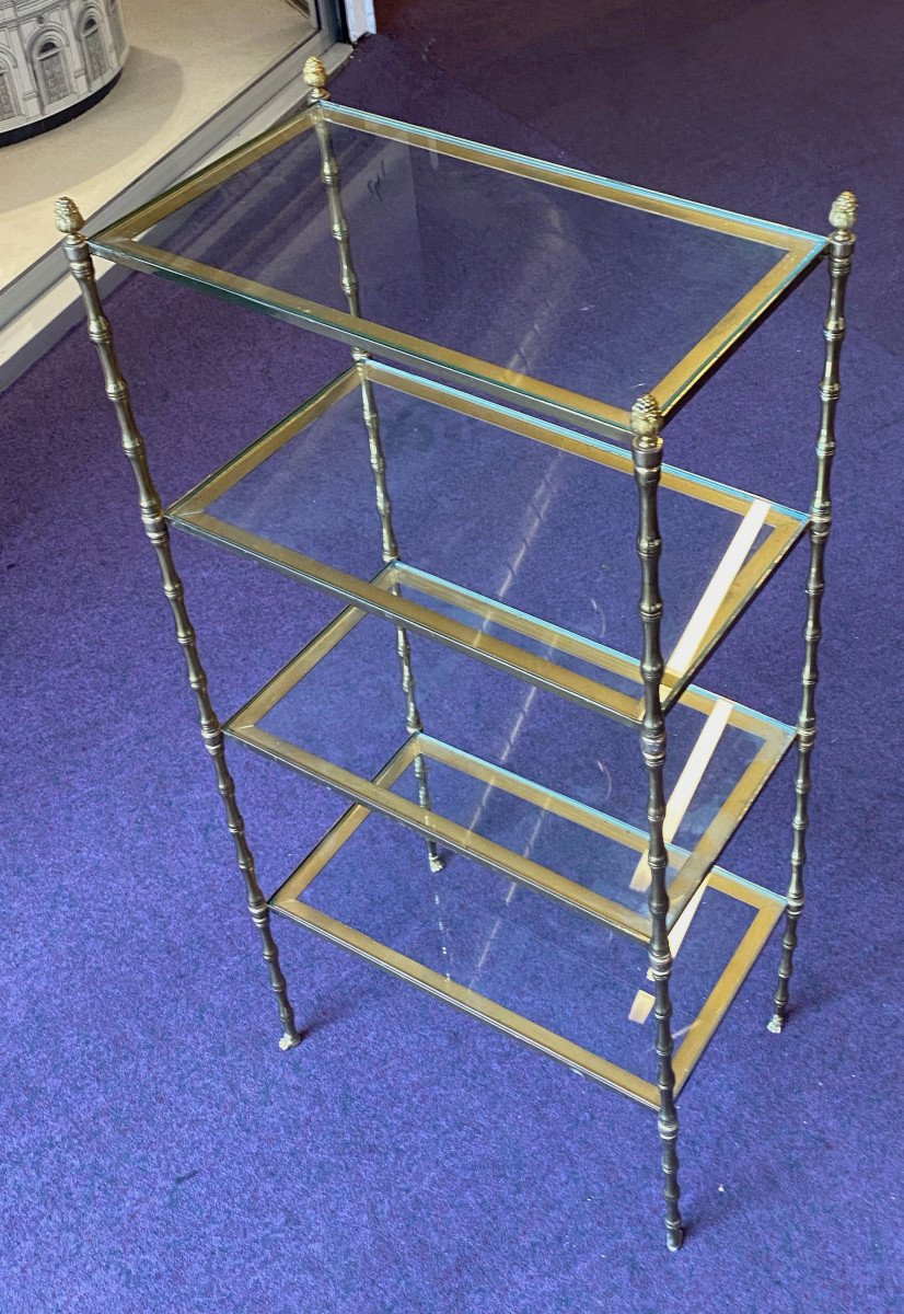 1970′ étagère En Bronze à 4 Niveaux Maison Baguès Plateaux Verre 31 X 56 H 118 Cm-photo-5