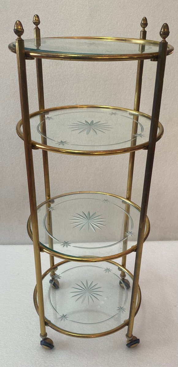 1950/70′ Serviteur Roulant Rond Bronze 4 Plateaux Style Maison Jansen-photo-4