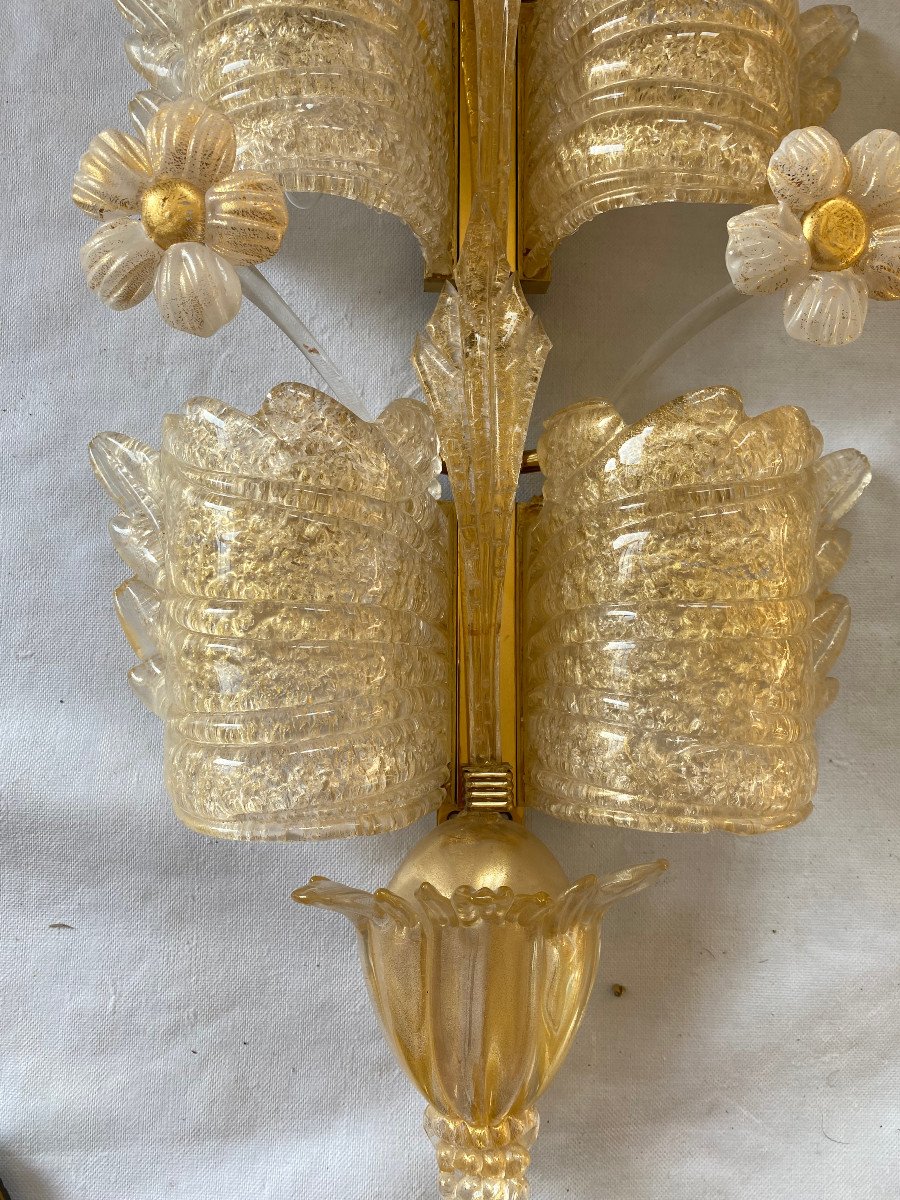 1970/80′ Paire D’ Appliques En Verre Ou Cristal De Murano Barovier & Toso Forme Papillon H 79 -photo-4