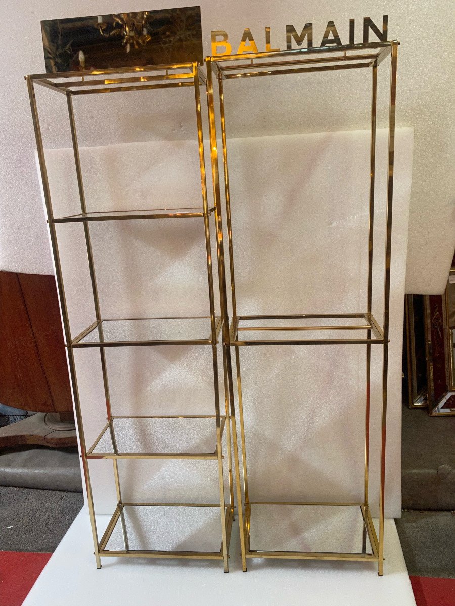 1970′ Pair Of Shelves In Golden Brass With 4 Levels Pierre Balmain 25 X 46.5 H 156 Cm-photo-2