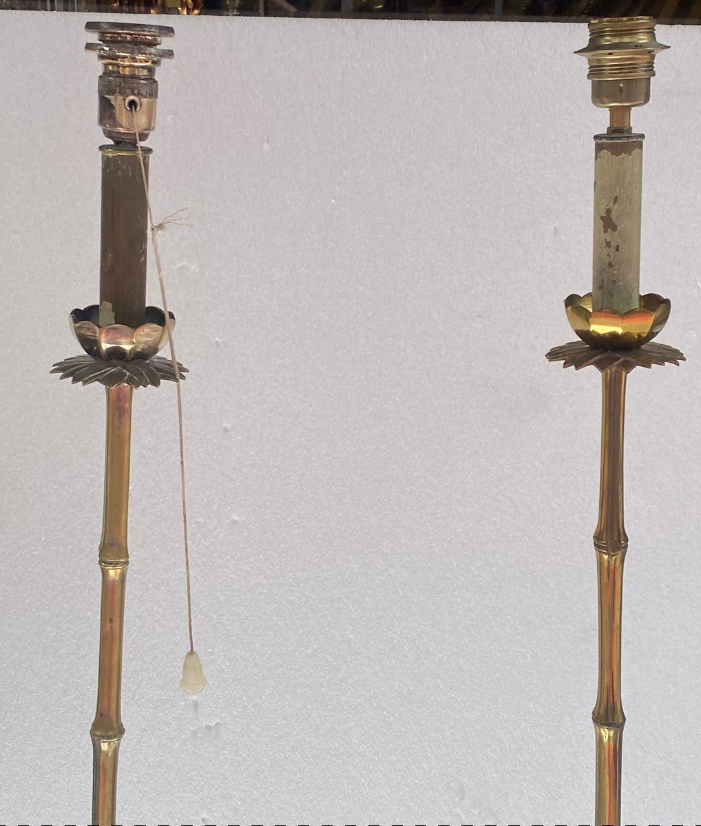 1970′ Pair Of Floor Lamps In Gilt Bronze Maison Baguès Bamboo Model H 160 Cm-photo-4