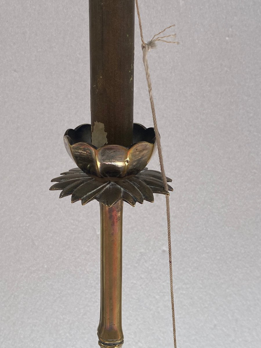 1970′ Pair Of Floor Lamps In Gilt Bronze Maison Baguès Bamboo Model H 160 Cm-photo-3