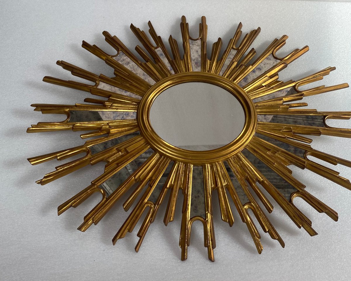 1970′ Oval Sun Mirror, Golden Resin 86 X 66 Cm-photo-2