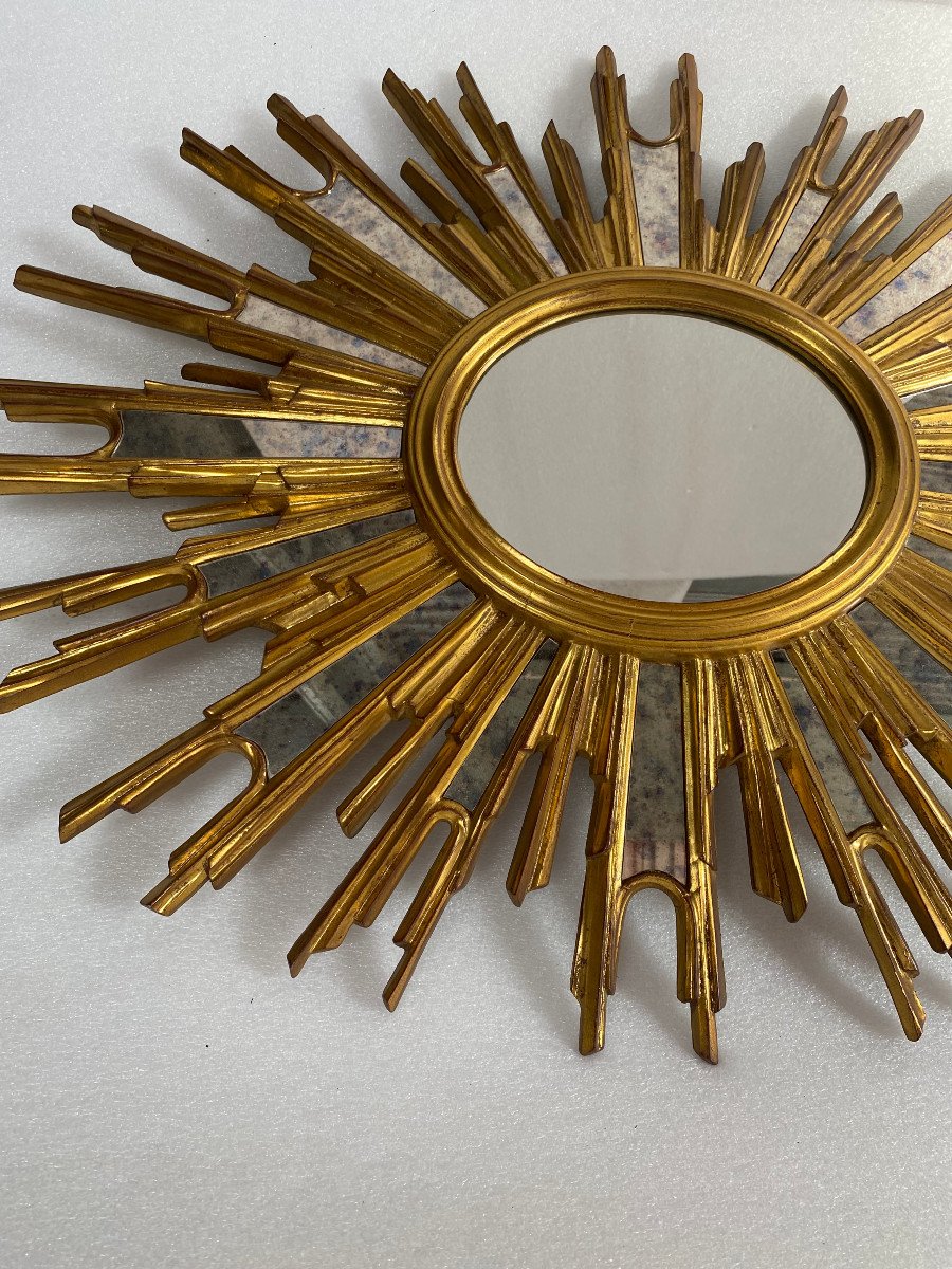 1970′ Oval Sun Mirror, Golden Resin 86 X 66 Cm-photo-3