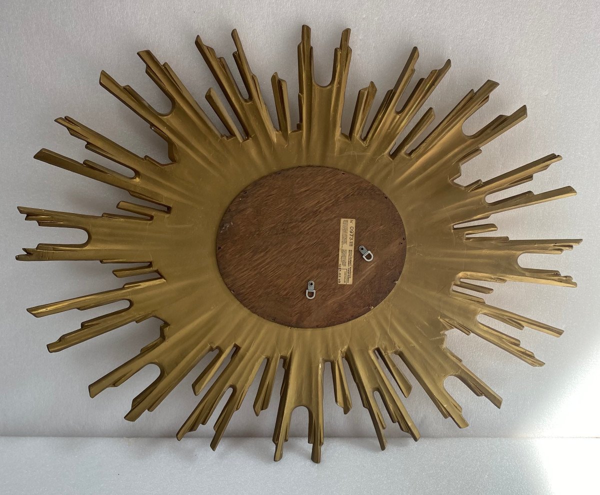 1970′ Miroir Soleil Ovale , Résine Dorée 86 X 66 Cm-photo-2