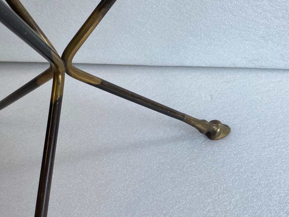 1970′ Pair Of Patinated Brass Pedestal Tables Glass Top Maison Charles Ou Jansen H 41 Diam 60 Cm-photo-7
