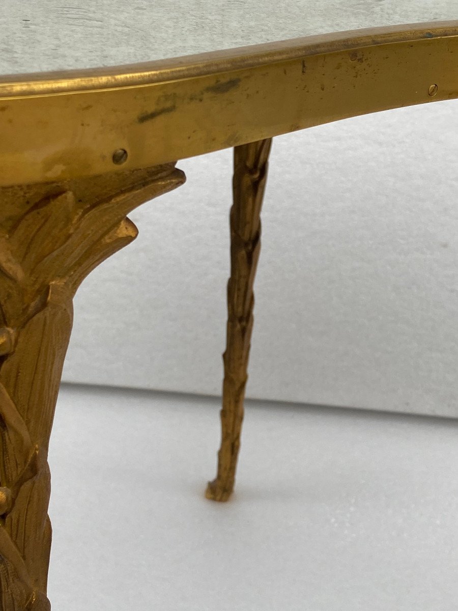 1970′ Maison Charles Tripartite Table Crossbow Shape, Jansen Or Baguès Palm Tree Decor In Bronze-photo-7
