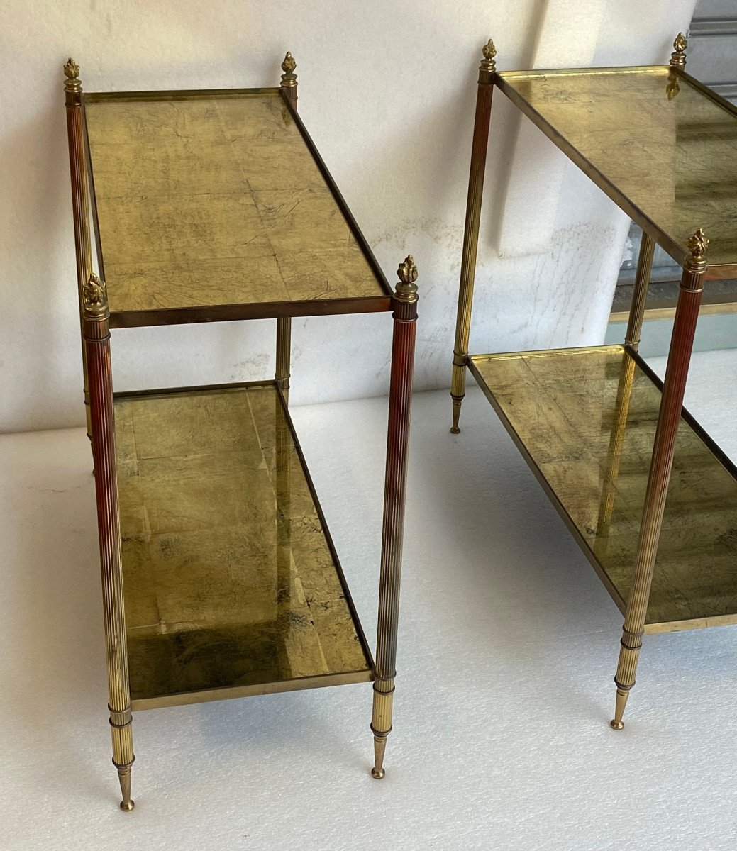 1950/70′ Pair Of Rectangular Sofa Ends Maison Bagués Bronze Gold Leaf Trays-photo-2