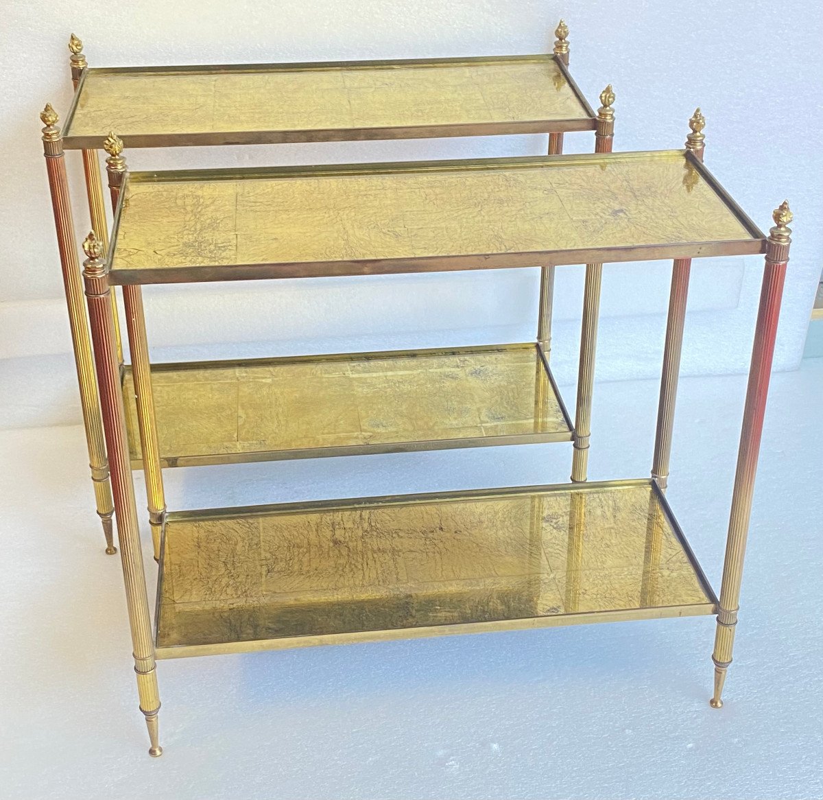 1950/70′ Pair Of Rectangular Sofa Ends Maison Bagués Bronze Gold Leaf Trays-photo-4