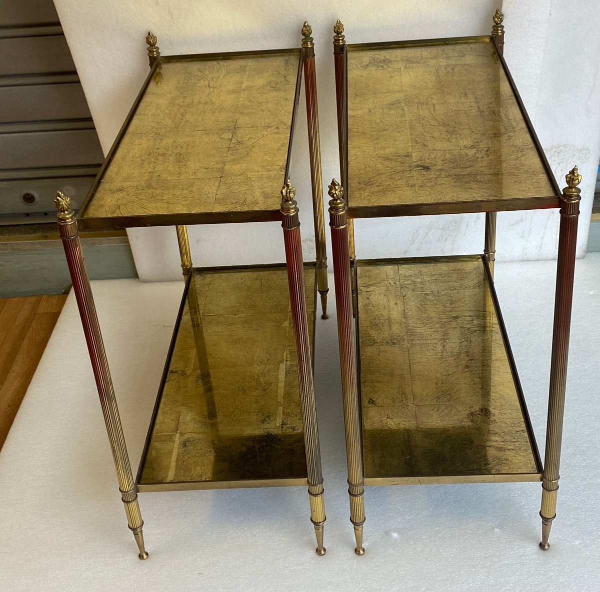 1950/70′ Pair Of Rectangular Sofa Ends Maison Bagués Bronze Gold Leaf Trays-photo-2