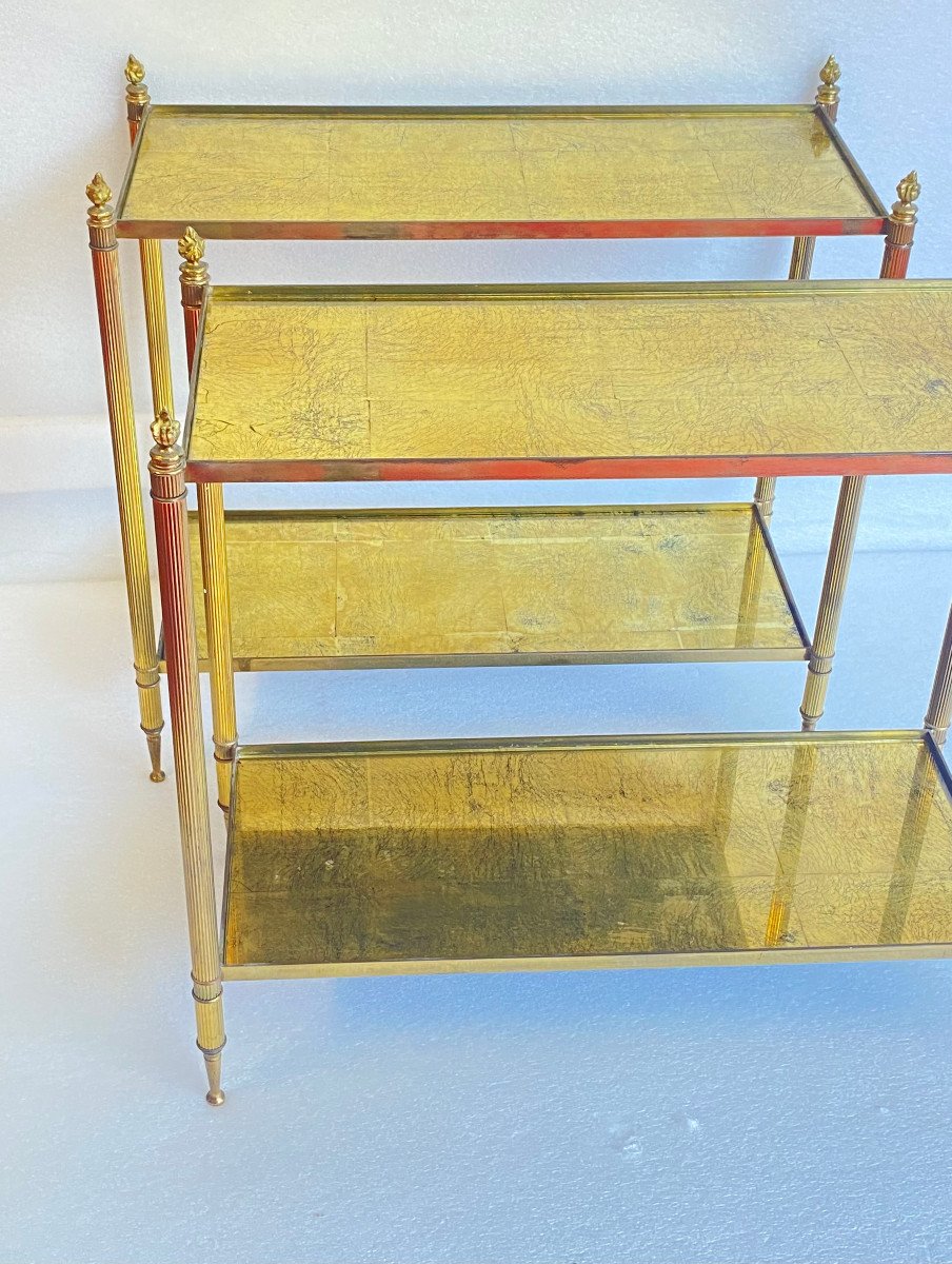 1950/70′ Pair Of Rectangular Sofa Ends Maison Bagués Bronze Gold Leaf Trays-photo-5