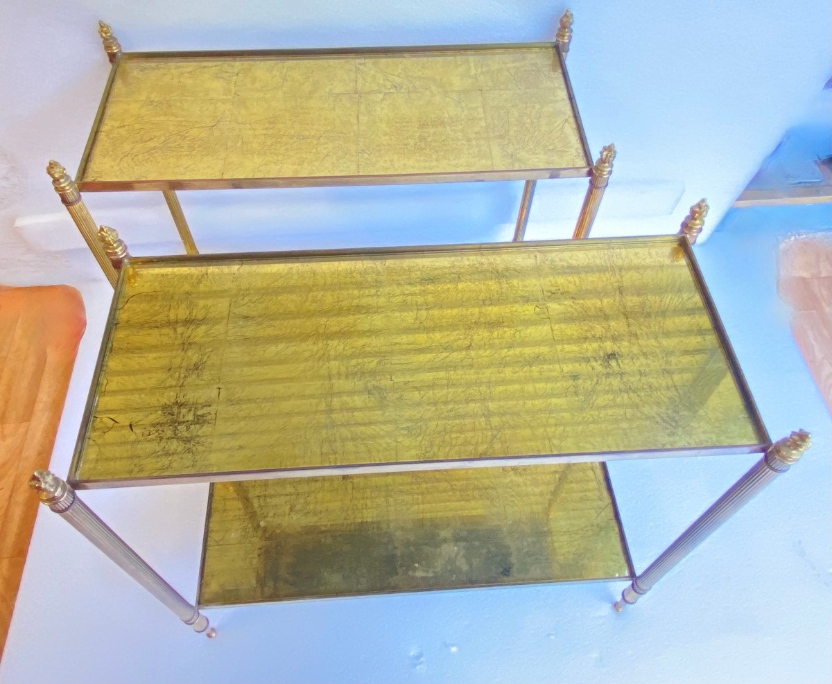 1950/70′ Pair Of Rectangular Sofa Ends Maison Bagués Bronze Gold Leaf Trays-photo-7